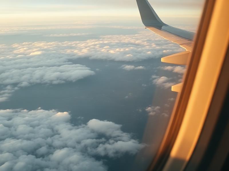 View from an airplane window above Iceland